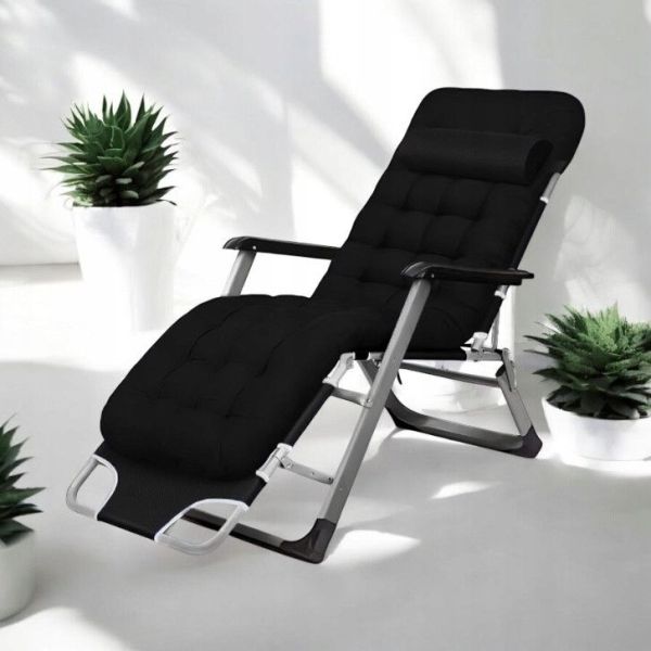 Садовый шезлонг тканевый + матрас IdealGarden CT-SF02-BK-G Черный