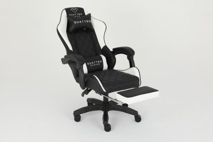 Комп‘ютерне крісло із підставкою для ніг CARBON Quattro Gaming Чорно-білий