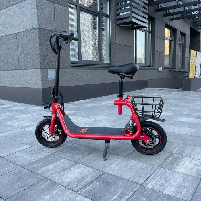 Электросамокат KUGOO С1 500W 11Ah красный, с сидением и усиленной корзинкой