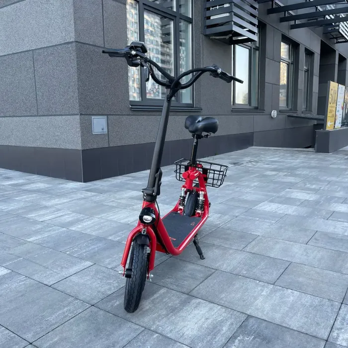 Электросамокат KUGOO С1 500W 11Ah красный, с сидением и усиленной корзинкой