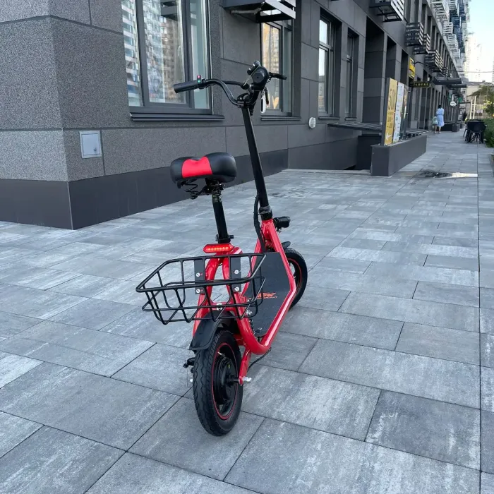 Электросамокат KUGOO С1 500W 11Ah красный, с сидением и усиленной корзинкой