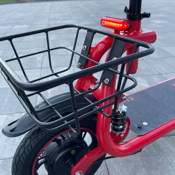 Электросамокат KUGOO С1 500W 11Ah красный, с сидением и усиленной корзинкой