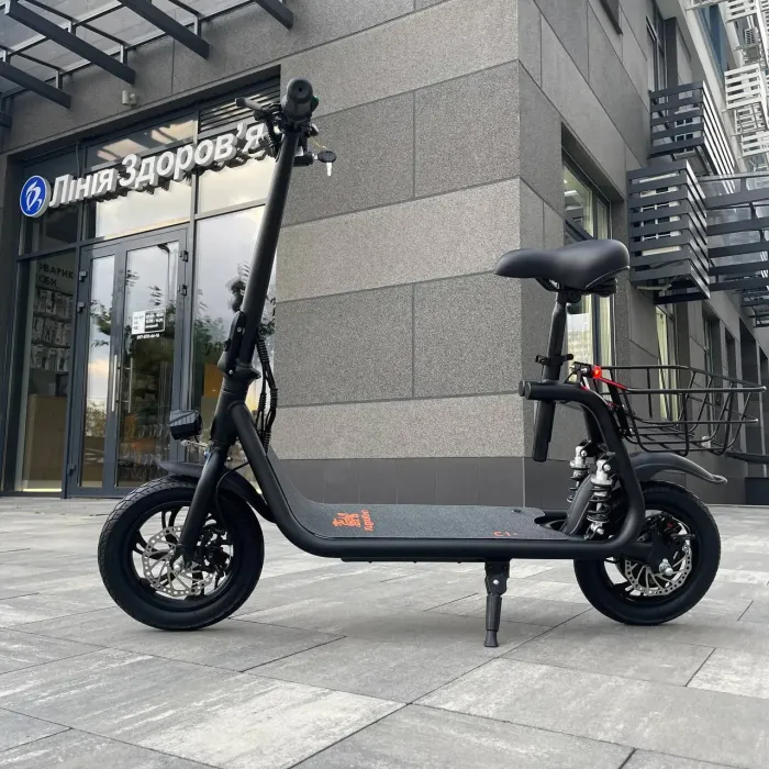 Електросамокат KUGOO С1 500W 11Ah чорний, з сидінням та посиленим кошиком